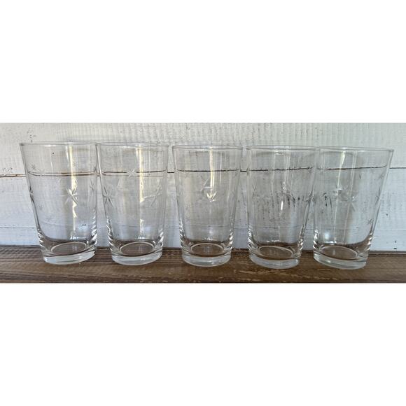 Set 5 Vintage MCM Barware Quartzex Crystal Star Dust Atomic Flat Tumbler 5” Cup - Picture 4 of 4